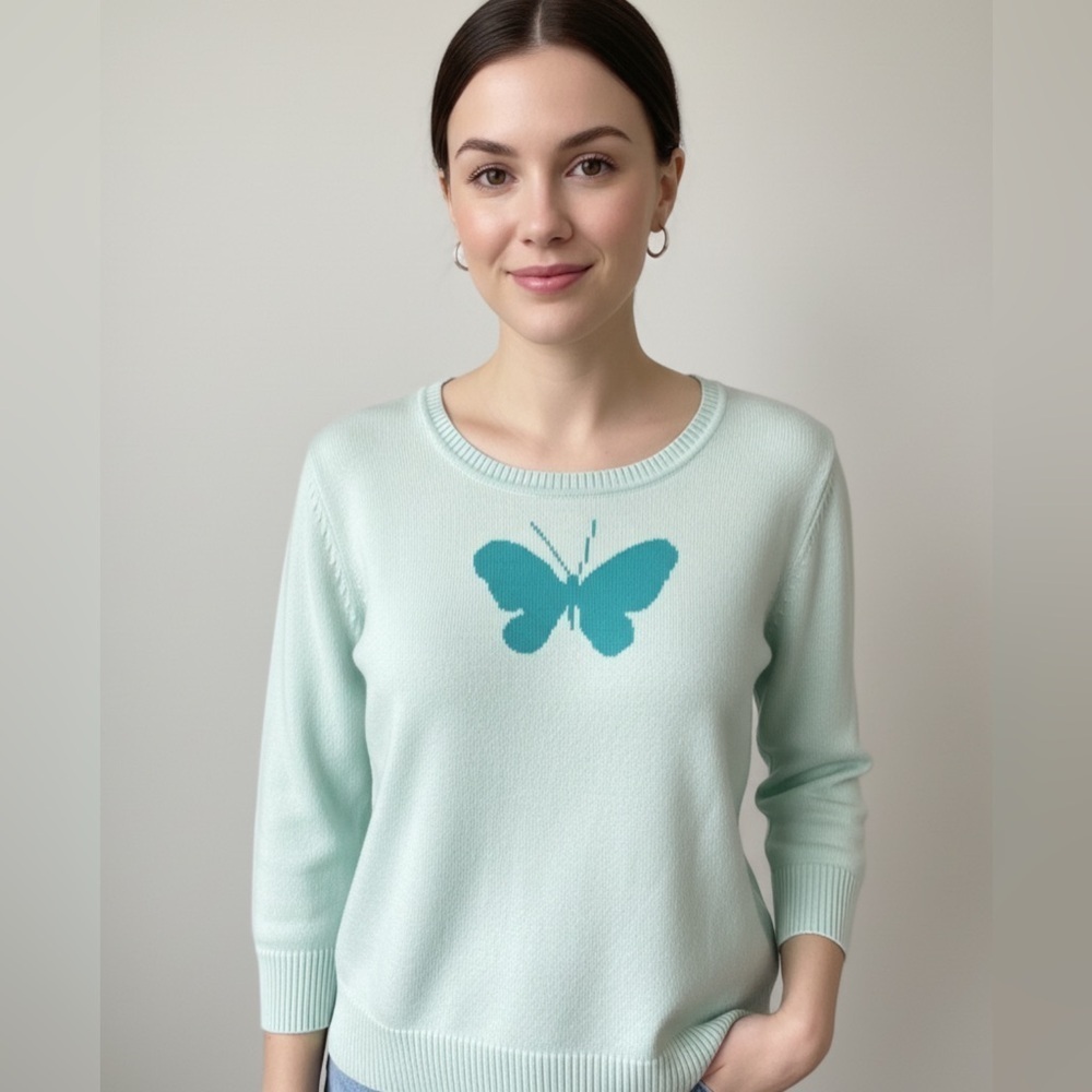 Y2K Vtg Butterfly Knit Sweater Top Sz 6-8 Coquette 2000s Fairy Whimsical Tumblr